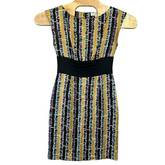 Trina Turk 100% Silk Yellow Geometric Pattern Sleeveless Sheath Dress‎ Womens 2 - Picture 1 of 6